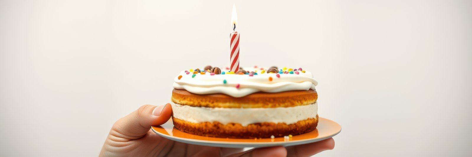 Celebrating with a homemade birthday cake adorned with colorful sprinkles and a single candle held in hand